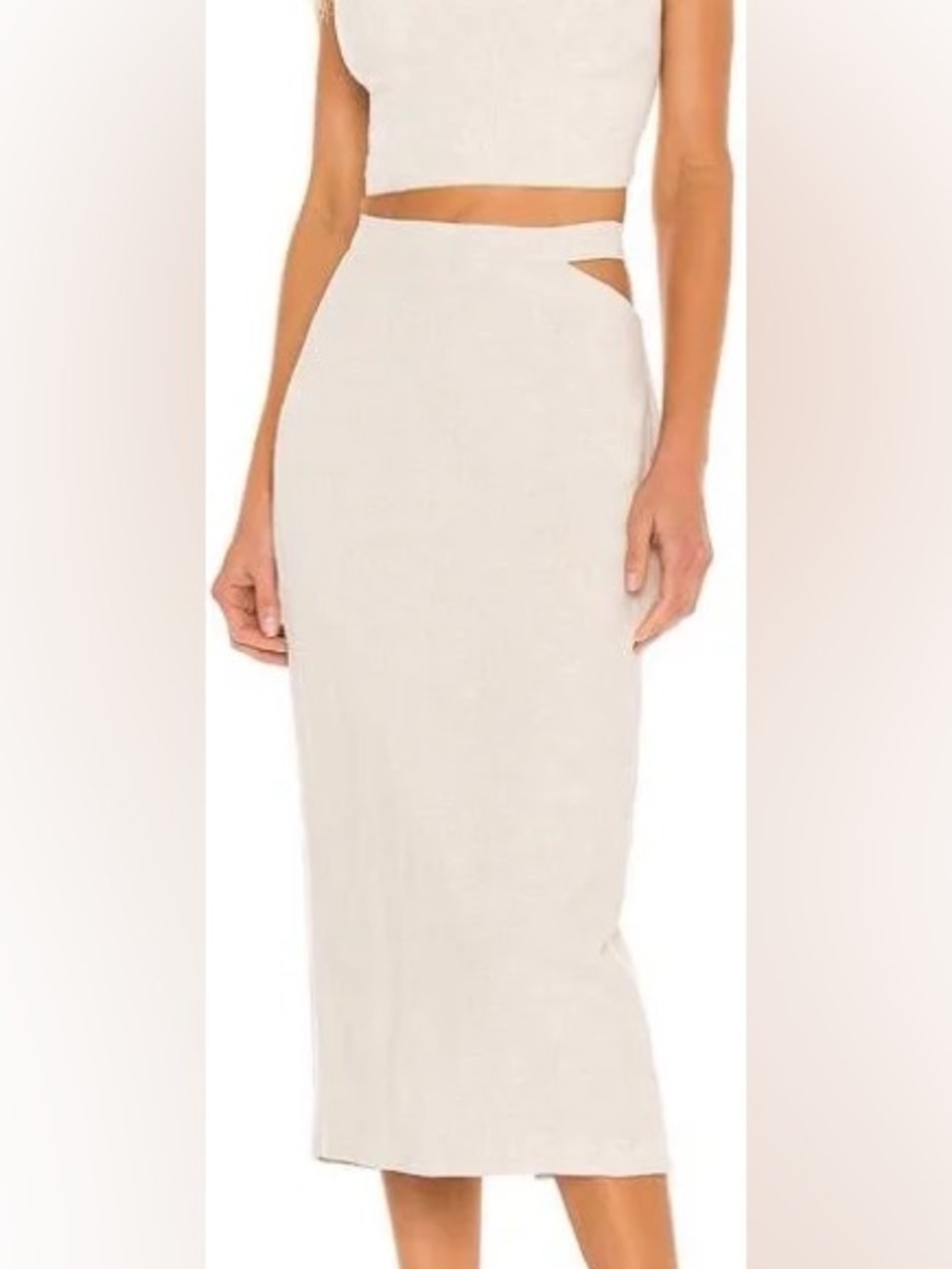 Bardot Linen Blend Cutout Midi Skirt Beige Neutral Minimalist Resort US 8‎